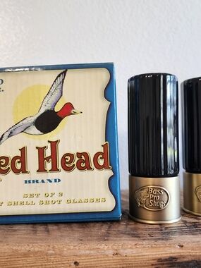 Bass Pro Shops  Novelty  Shot Drink Glasses - Set of 2 Black Gold Ceramic